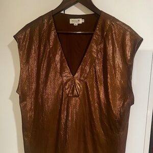 Metallic Copper V Neck Medium Short Sleeve Molly and Bracken Top